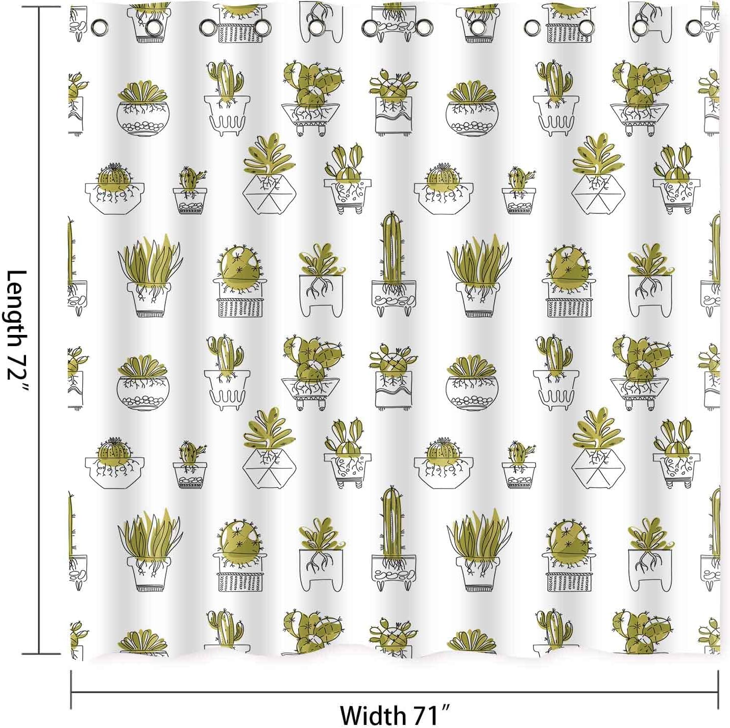 Succulent Potted Plant Cactus Shower Curtain, Botanical Artwork For Nature Lovers' Bathroom