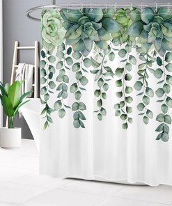 Succulent Print Fabric Shower Curtain for Botanic Bathroom Decor