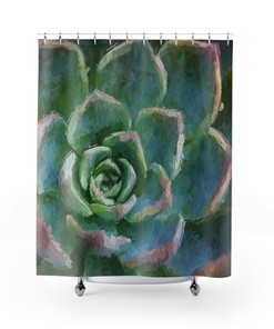 Succulent Shower Curtain, Perfect Houseplant Gift Bathroom Decor by Vantaso