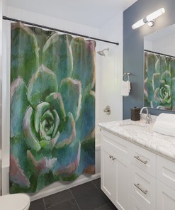 Succulent Shower Curtain, Perfect Houseplant Gift Bathroom Decor by Vantaso