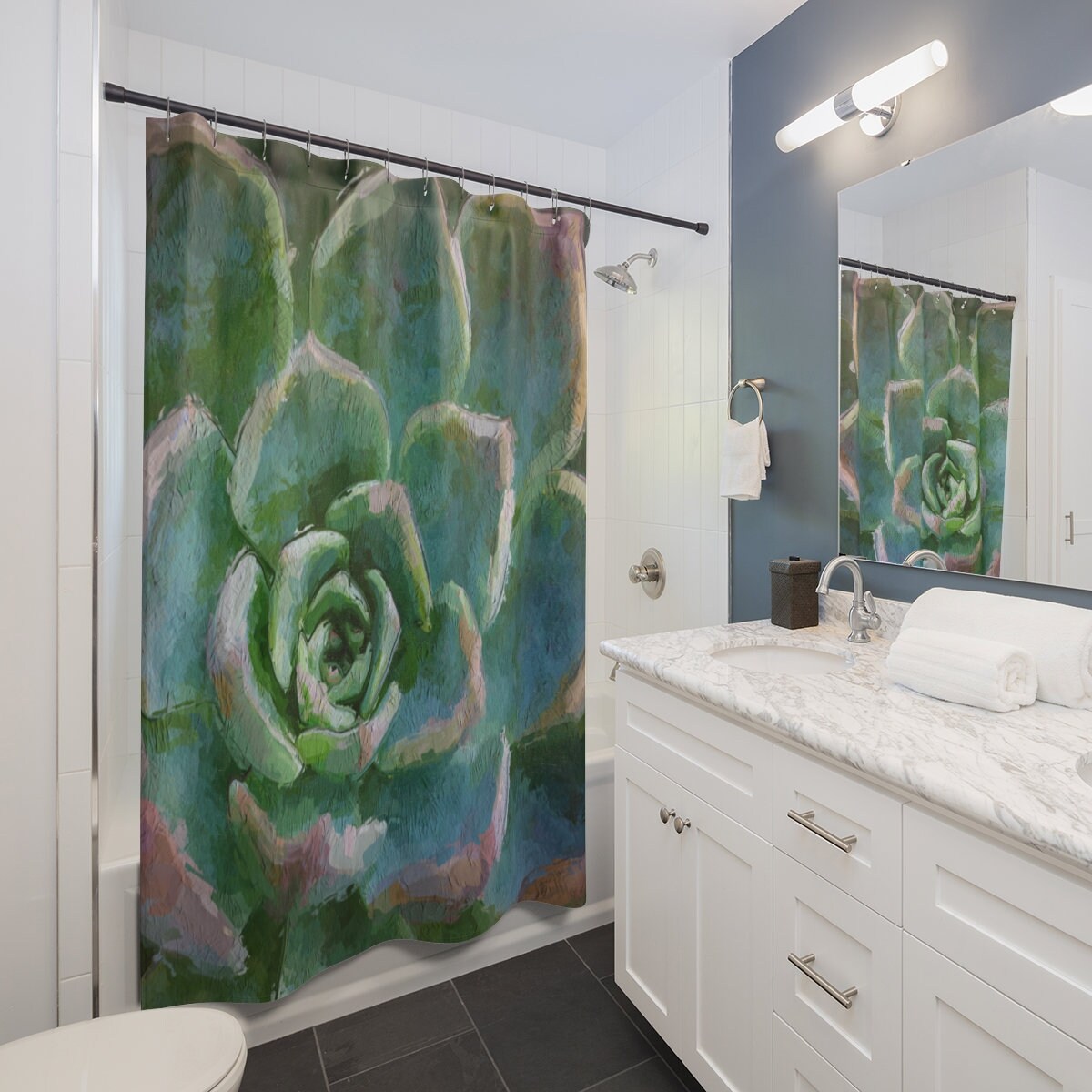 Succulent Shower Curtain, Perfect Houseplant Gift Bathroom Decor by Vantaso