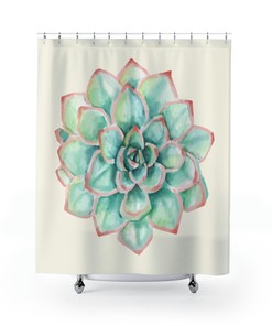 Succulent Shower Curtain, Waterproof Fabric, Botanical Bathroom Decor