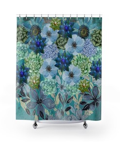 Succulents And Flowers Shower Curtain For Nature Inspired Home Decor