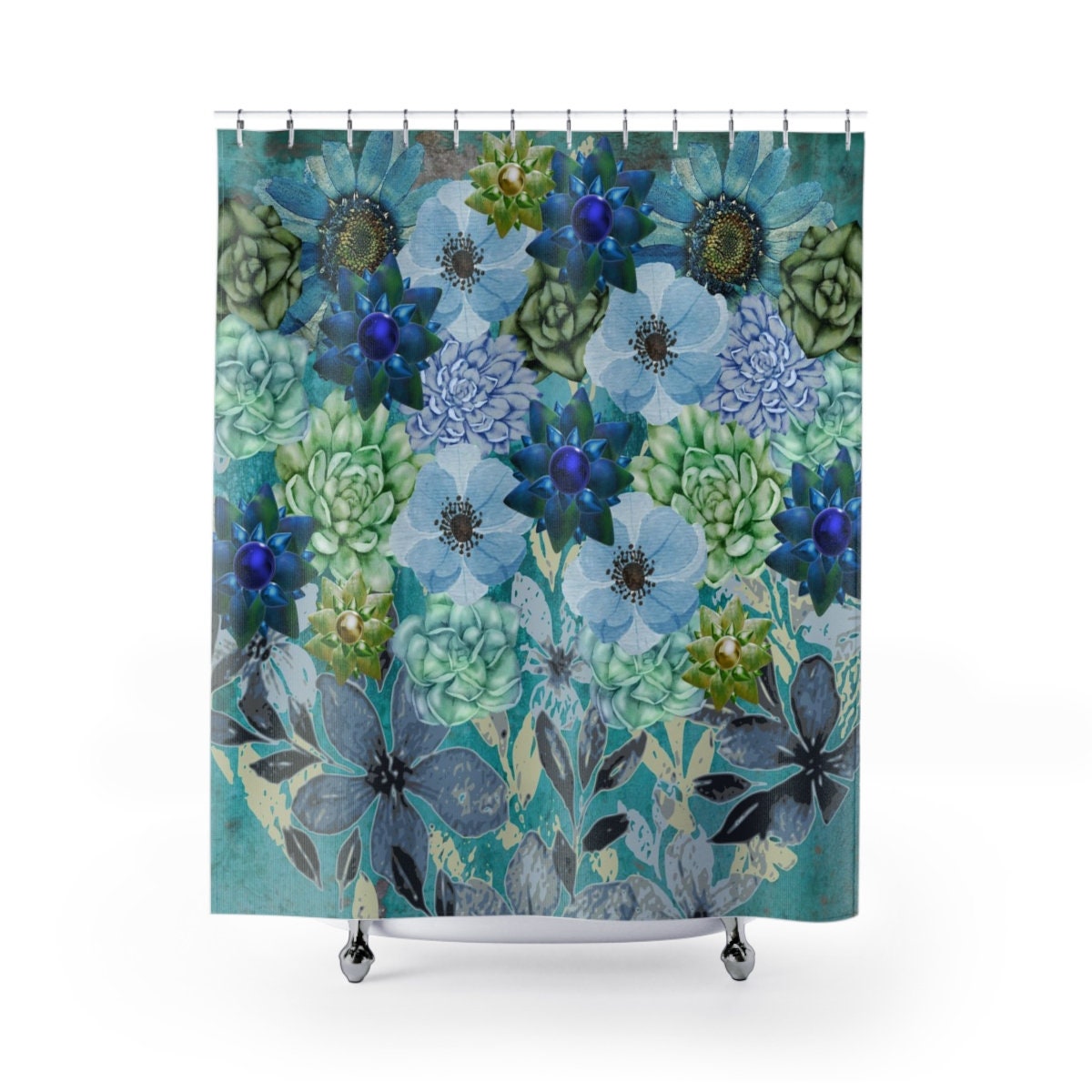 Succulents And Flowers Shower Curtain For Nature Inspired Home Decor