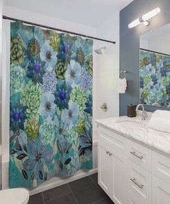 Succulents And Flowers Shower Curtain For Nature Inspired Home Decor
