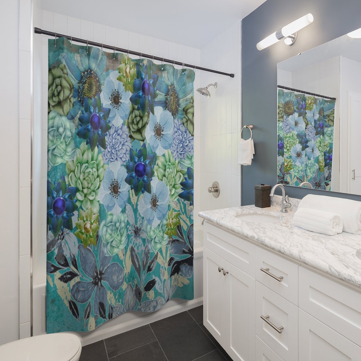 Succulents And Flowers Shower Curtain For Nature Inspired Home Decor