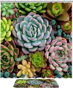 Succulents Cactus Waterproof Shower Curtain for Bathroom