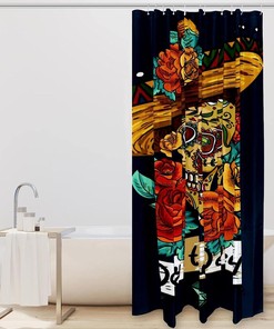 Sugar Skull Flower Rose Mexican Fabric Shower Curtain for Bathroom Decor