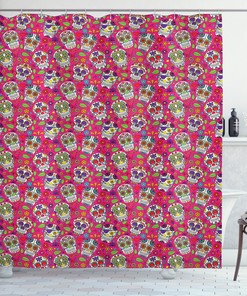 Sugar Skull Flowers And Hearts Design All Saints Day Shower Curtain - Unique And Decorative