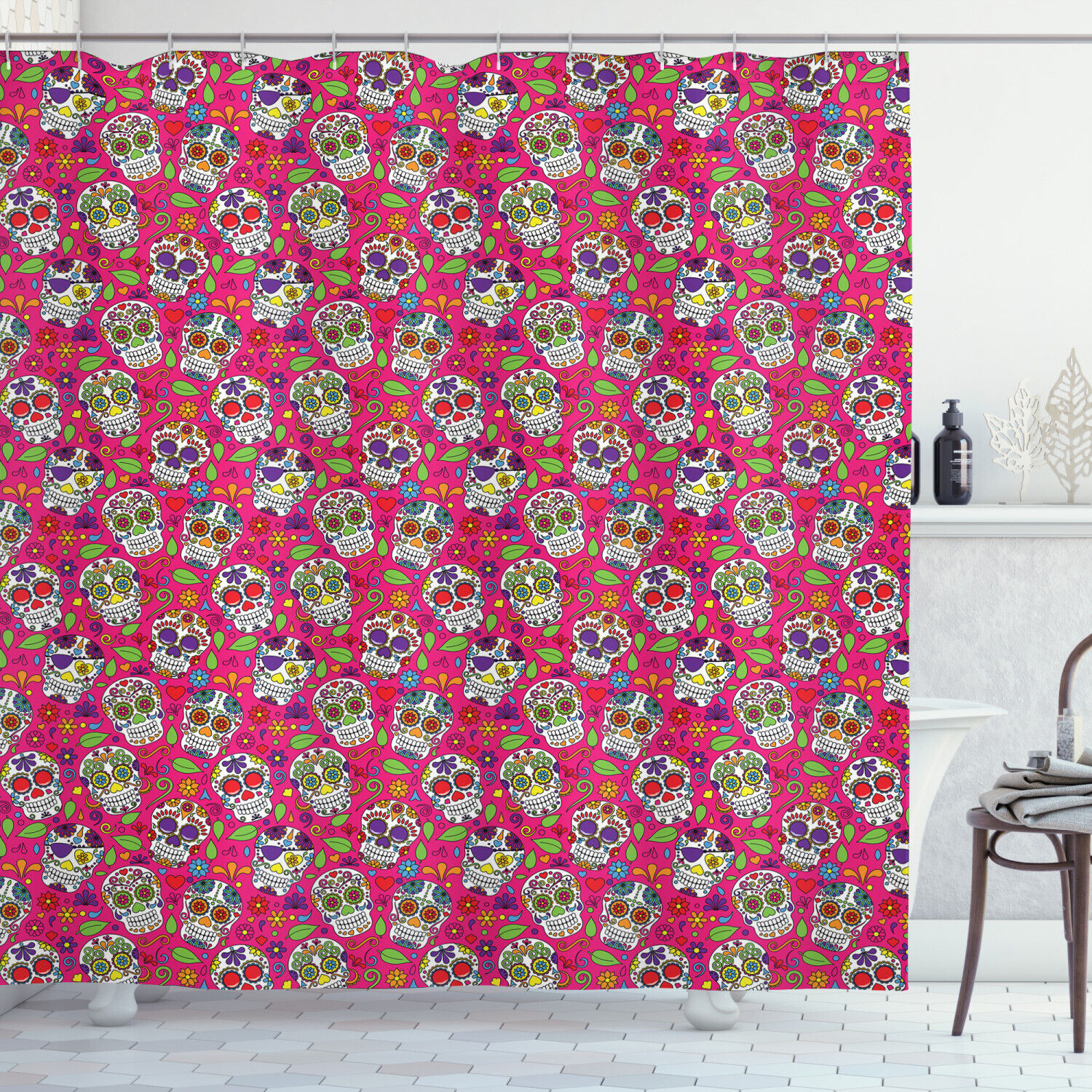 Sugar Skull Flowers And Hearts Design All Saints Day Shower Curtain - Unique And Decorative