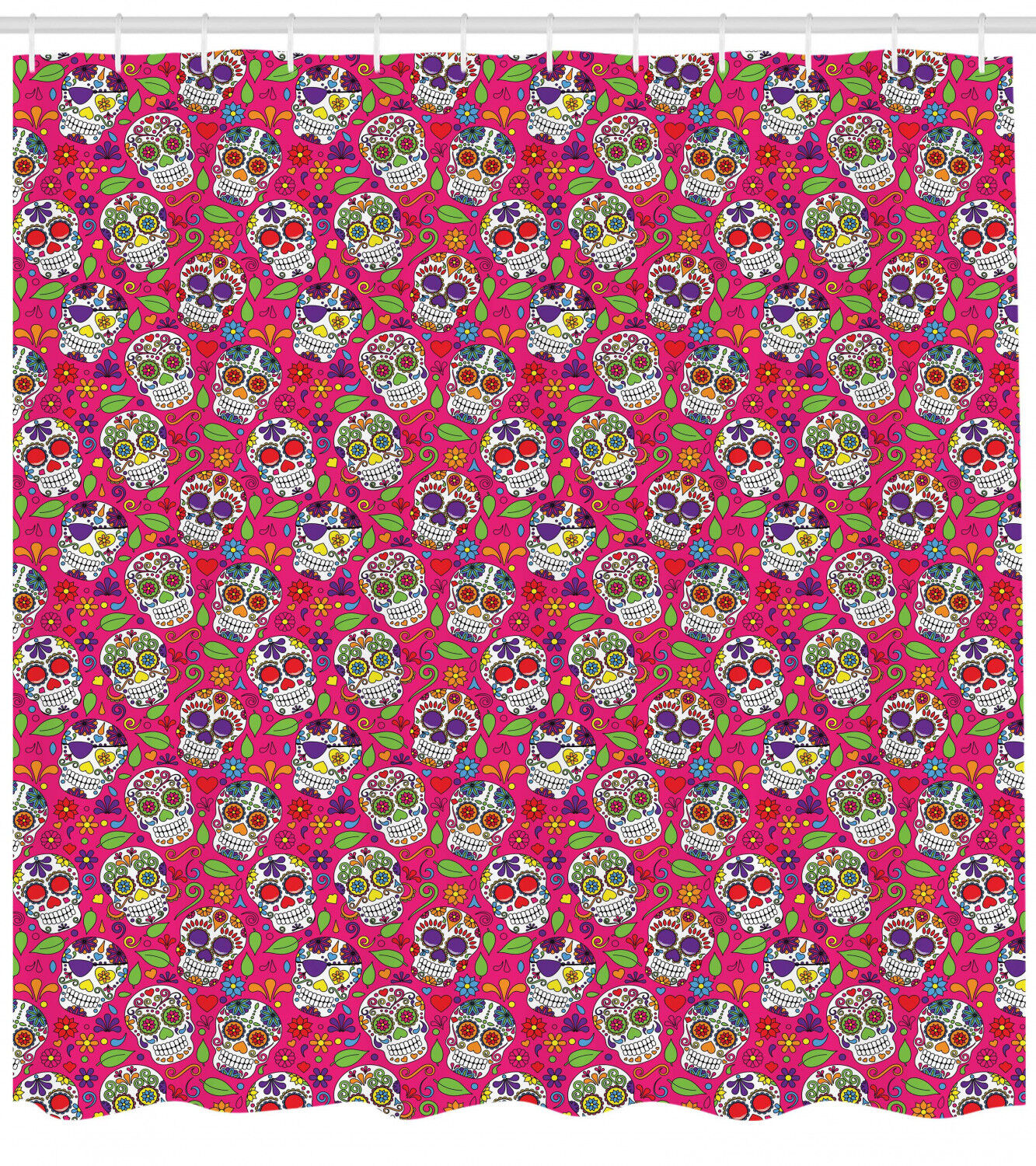 Sugar Skull Flowers And Hearts Design All Saints Day Shower Curtain - Unique And Decorative - Image 2