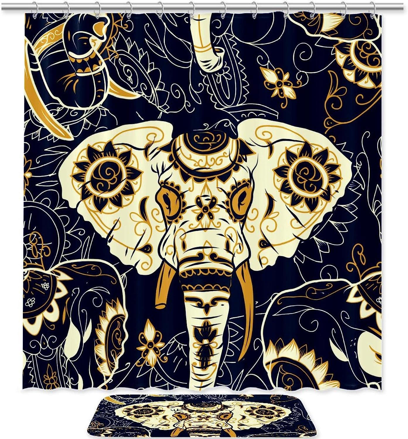 Sugar Skull Indian Elephant Print Waterproof Colorful Shower Curtain For A Boho Bathroom Theme