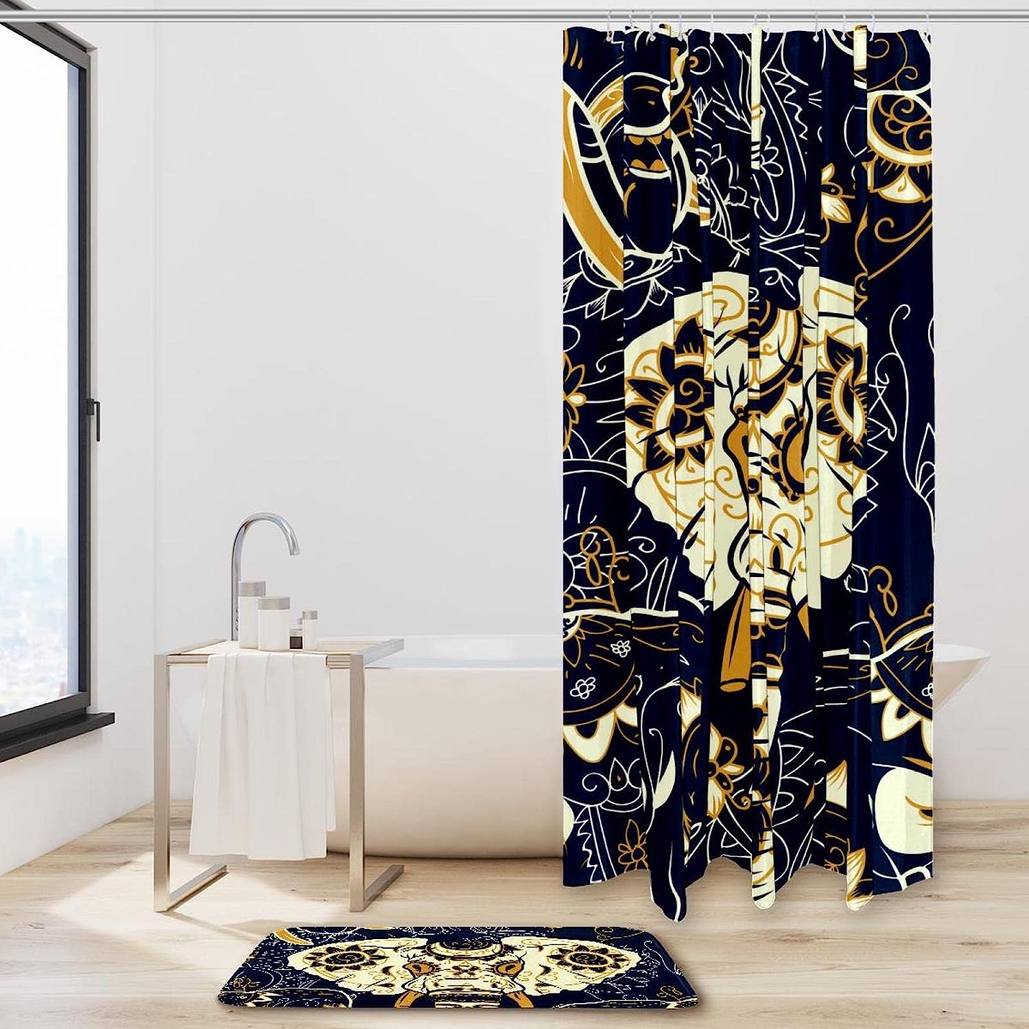 Sugar Skull Indian Elephant Print Waterproof Colorful Shower Curtain For A Boho Bathroom Theme - Image 2