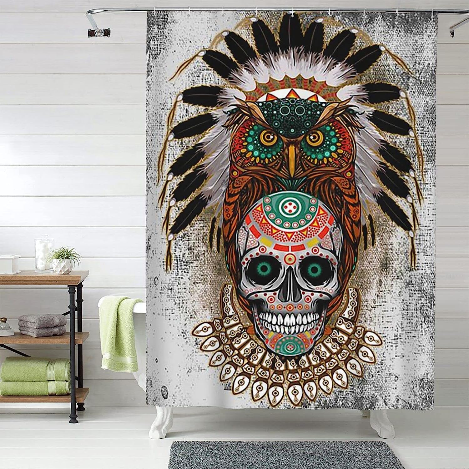 Sugar Skull Owl Shower Curtain for a Day of the Dead Style