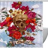 Sugar Skull Rose Flower Print Fabric Shower Curtain for Gothic Bathroom Decor
