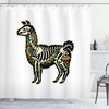 Sugar Skull Style Alpaca Skeleton Shower Curtain With Colorful Floral Details, Cloth Fabric Bathroom Decors