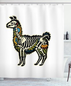 Sugar Skull Style Llama Shower Curtain - Fun Bathroom Curtain with Alpaca Print and Vibrant Colors 