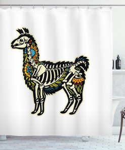 Sugar Skull Style Llama Shower Curtain - Fun Bathroom Curtain with Alpaca Print and Vibrant Colors 