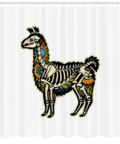 Sugar Skull Style Llama Shower Curtain - Fun Bathroom Curtain with Alpaca Print and Vibrant Colors 