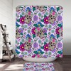 Sugar Skulls and Flowers Purplish Shower Curtain Set for Gothic Bathroom Decor with Unique Style 