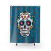 Sugar Skulls and Flowers Shower Curtain in Blue for Bathroom Decor