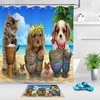 Summer Beach Cute Dog Cat Hawaiian Drum Waterproof Fabric Shower Curtain for Bathroom Decor