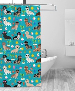 Summer Beach Day Dachshund Yomane Shower Curtain for a Fun and Festive Bathroom