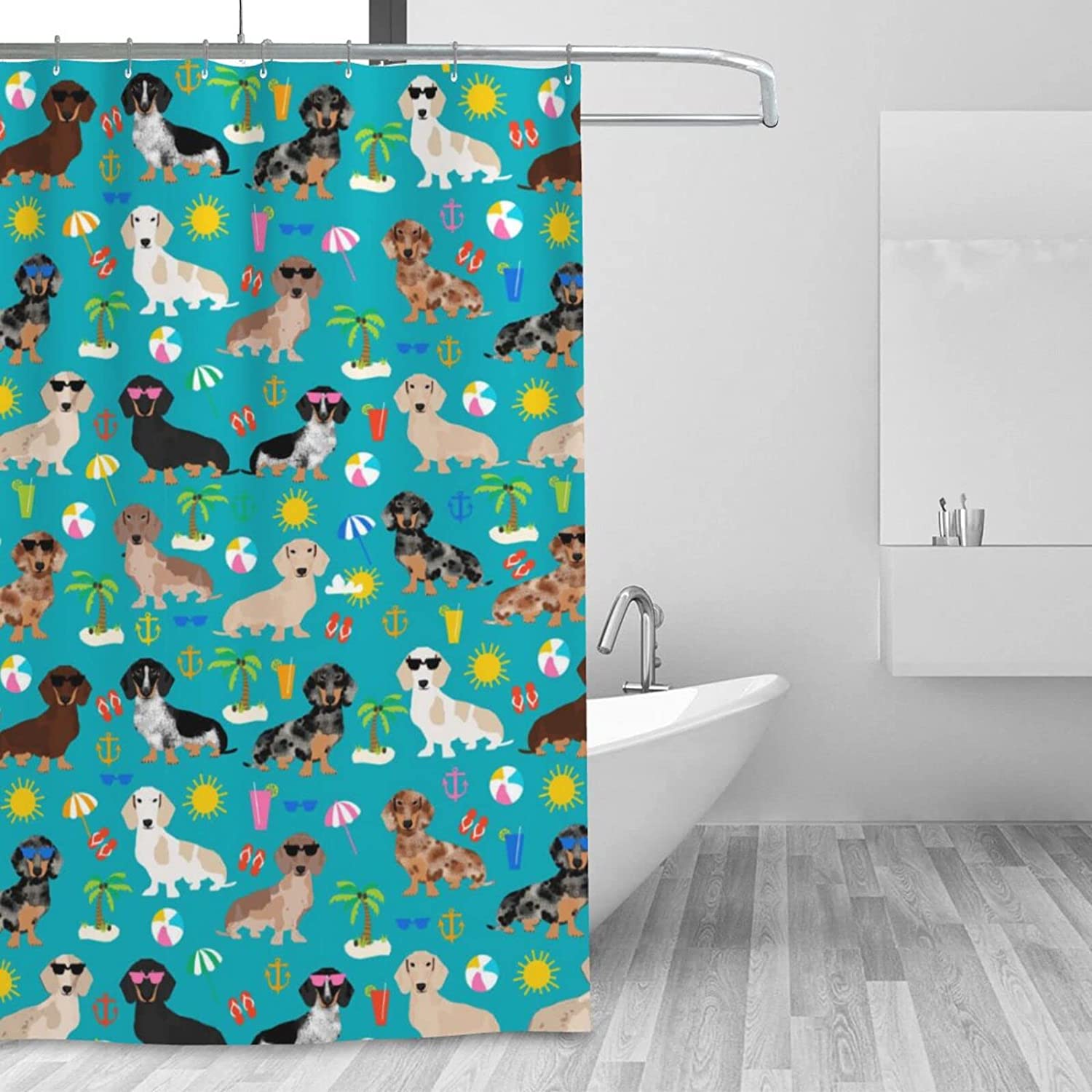Summer Beach Day Dachshund Yomane Shower Curtain for a Fun and Festive Bathroom