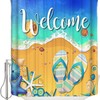 Summer Beach Shower Curtain - LB Welcome Starfish Seashells Slippers Bathroom Decor
