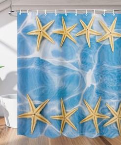 Summer Beach Vacation Seashell and Starfish Print Shower Curtain for Bathroom Fabric Home Decor 
