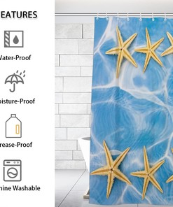 Summer Beach Vacation Seashell and Starfish Print Shower Curtain for Bathroom Fabric Home Decor