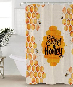 Summer Bee Orange Geometric Rustic Burlapes Polyester Fabric Shower Curtain 