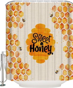 Summer Bee Orange Geometric Rustic Burlapes Polyester Fabric Shower Curtain