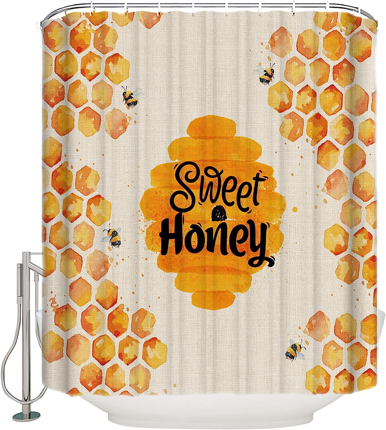 Summer Bee Orange Geometric Rustic Burlapes Polyester Fabric Shower Curtain