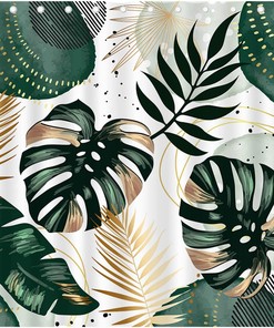 Summer Botanical Monstera Palm Tree Leaves Shower Curtain For A Jungle Vibes Bathroom