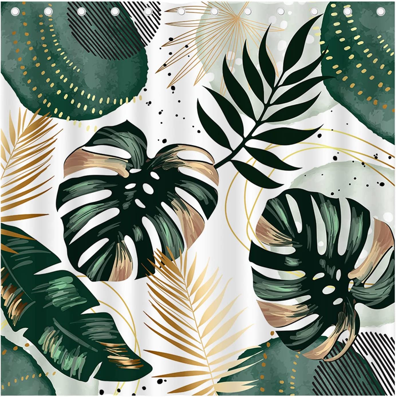 Summer Botanical Monstera Palm Tree Leaves Shower Curtain For A Jungle Vibes Bathroom