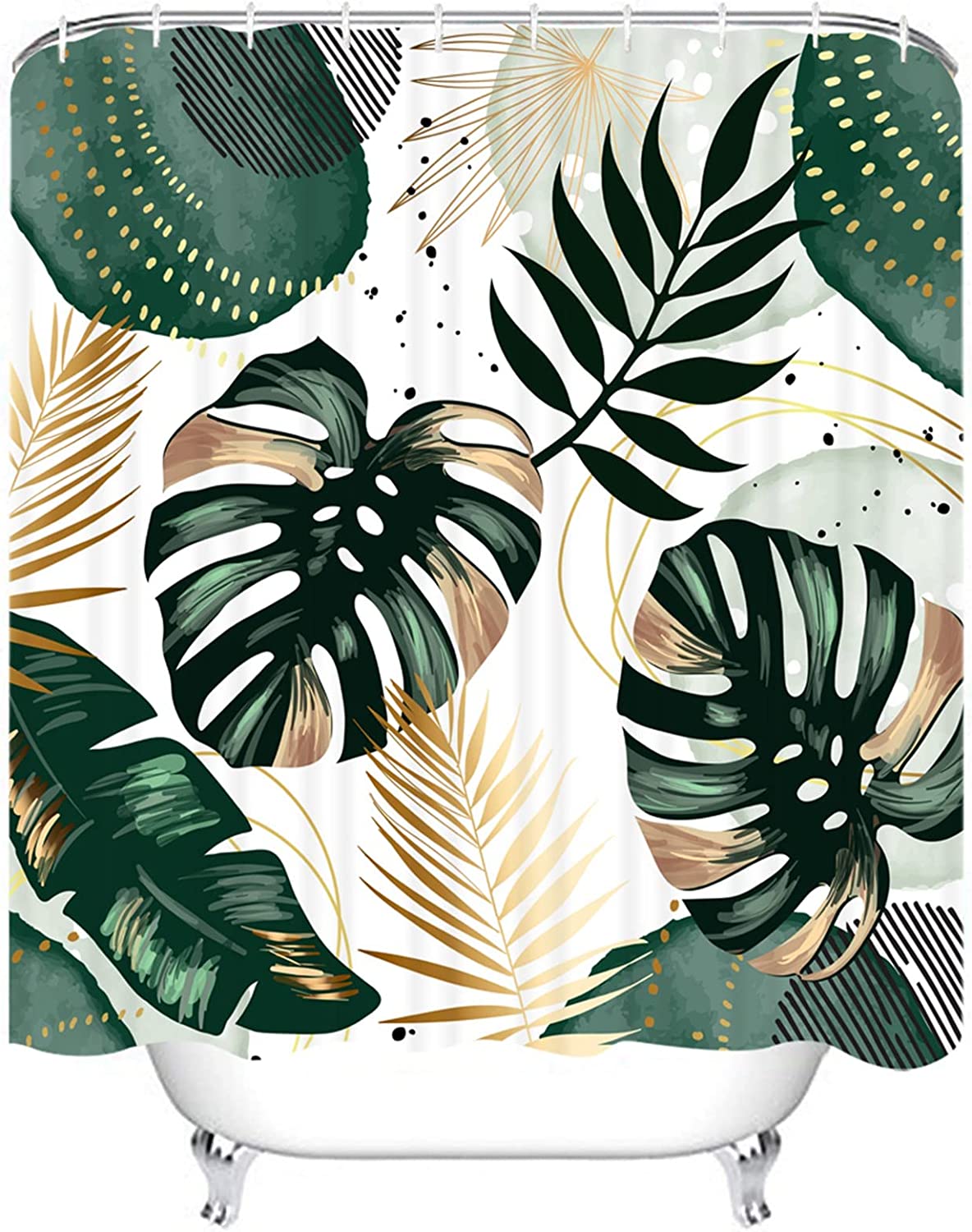 Summer Botanical Monstera Palm Tree Leaves Shower Curtain For A Jungle Vibes Bathroom - Image 2