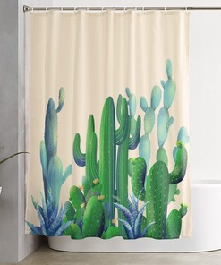 Summer Cactus Shower Curtain, Tropical Desert Plant Bathroom Decor with Quick-Drying Fabric