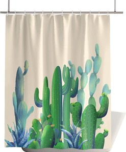 Summer Cactus Shower Curtain, Tropical Desert Plant Bathroom Decor with Quick-Drying Fabric