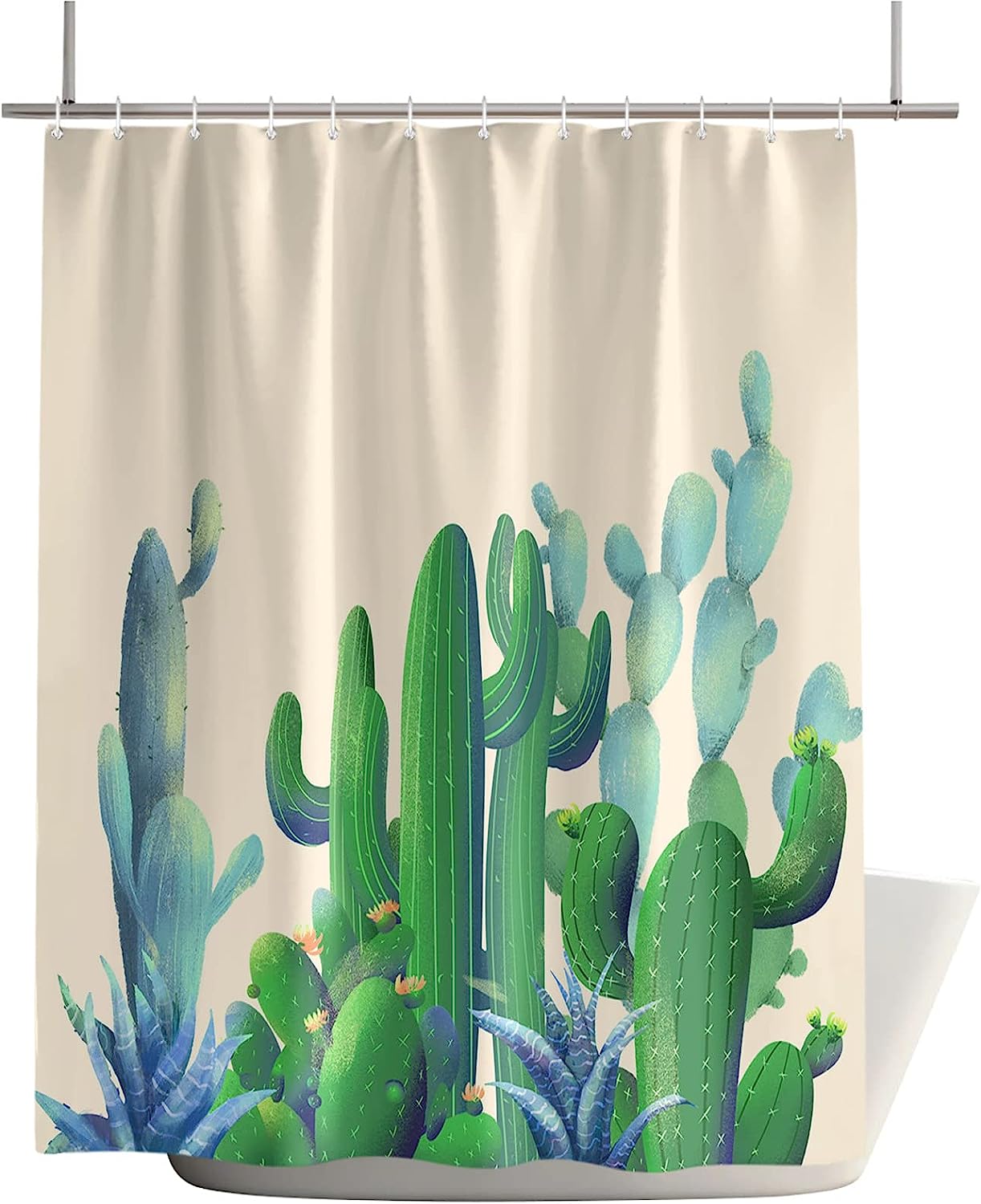 Summer Cactus Shower Curtain, Tropical Desert Plant Bathroom Decor with Quick-Drying Fabric