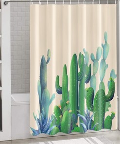 Summer Cactus Shower Curtain, Tropical Desert Plant Bathroom Decor with Quick-Drying Fabric