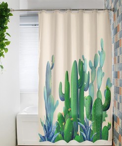 Summer Cactus Shower Curtain, Tropical Desert Plant Bathroom Decor with Quick-Drying Fabric