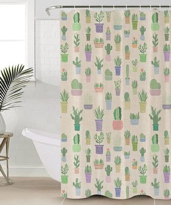 Summer Cactus Succulents Style Shower Curtain, Waterproof And Machine Washable For Your Bathroom Decor