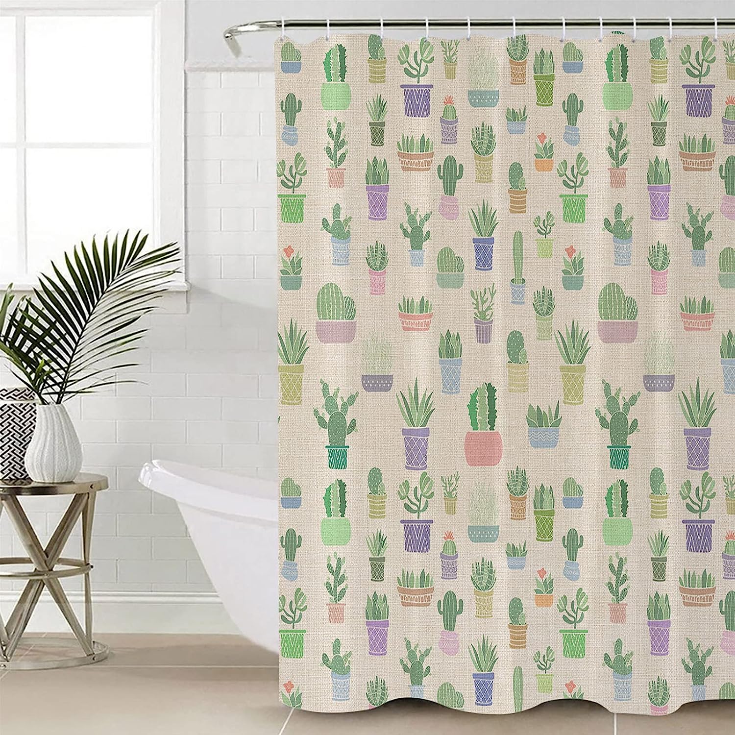 Summer Cactus Succulents Style Shower Curtain, Waterproof And Machine Washable For Your Bathroom Decor
