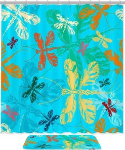 Summer Dragonflies Blue Sky Vintage Shower Curtain Liner, Fabric Bathroom Decor
