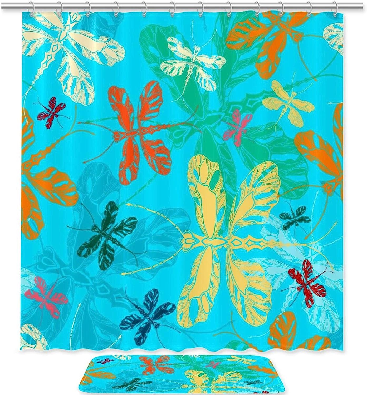 Summer Dragonflies Blue Sky Vintage Shower Curtain Liner, Fabric Bathroom Decor