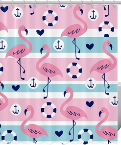 Summer Flamingo Anchor Ring Heart Shower Curtain for Fun Bathroom Decor