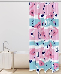 Summer Flamingo Anchor Ring Heart Shower Curtain for Fun Bathroom Decor