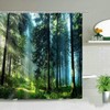Summer Forest Landscape Shower Curtain With Mount Fuji Scenery - Forest Landscape Shower Curtain