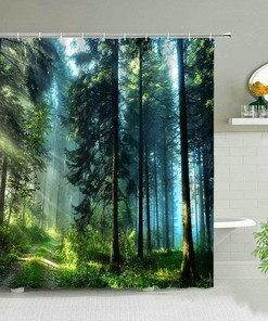 Summer Forest Landscape Shower Curtain With Mount Fuji Scenery - Forest Landscape Shower Curtain
